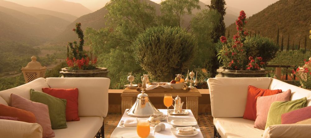 Elegant outdoor lounge at Kasbah Tamadot, Atlas Mountains, Morocco - Image 17