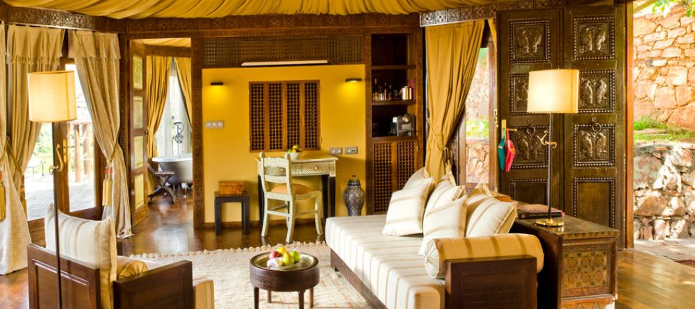 Private lounge in suite at Kasbah Tamadot, Atlas Mountains, Morocco - Image 15