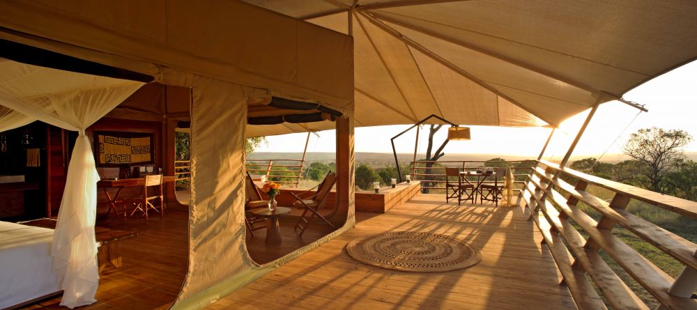 Private verandas offer guests breath-taking views of the sunset over the plains at Serengeti Bushtops Camp, Serengeti National Park, Tanzania - Image 4