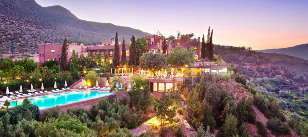 View of the hotel in its setting at Kasbah Tamadot, Atlas Mountains, Morocco - Image 8