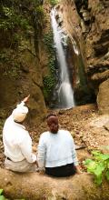 A waterfall discovered during a jungle walk at Gombe Forest Lodge, Gombe National Park, Tanzania