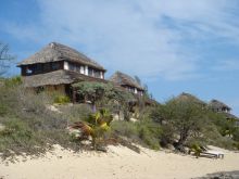 A view of the exterior from the beach at Hotel Le Paradisier, Tulear, Madagascar