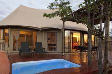 Exterior and pool at The Elephant Camp, Victoria Falls, Zimbabwe