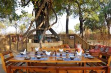 Dining and bar area at Mwamba Bush Camp, South Luangwa National Park, Zambia