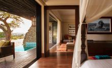 The layout of a suite with a private plunge pool and veranda overlooking the plains at The Four Seasons Safari Lodge, Serengeti National Park, Tanzania