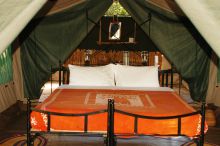 Tent interior at Lake Manze Tented Camp, Selous National Park, Tanzania