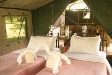 Tent interior at Lake Manze Tented Camp, Selous National Park, Tanzania