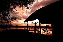 Main lodge at sunset at Kakuli Bush Camp, South Luangwa National Park, Zambia