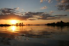 The sunset over the lake at Lake Manze Tented Camp, Selous National Park, Tanzania