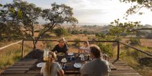 Dining on the patio at Lamai Serengeti, Serengeti National Park, Tanzania