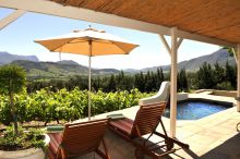 The veranda and private plunge pool overlooking the beautiful valley at La Petite Ferme, Franschhoek, South Africa