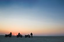 Quad biking on Makagadikgadi Plains at Planet Baobab, Kalahari Desert, Botswana