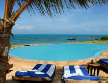 The pool with loungers at Fumba Beach Lodge, Zanzibar, Tanzania