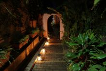 Walkway at night at Boma Lodge, Entebbe, Uganda